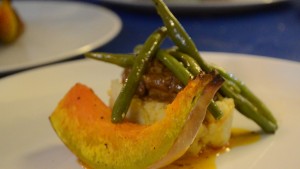 Slow stewed pork served on a bed of mashed sweet potatoes served with fresh seasonal vegetables, Photo: NESFAS/Donboklang Majaw